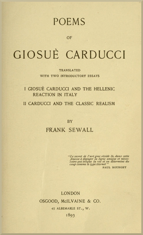 Poems of Giosuè Carducci