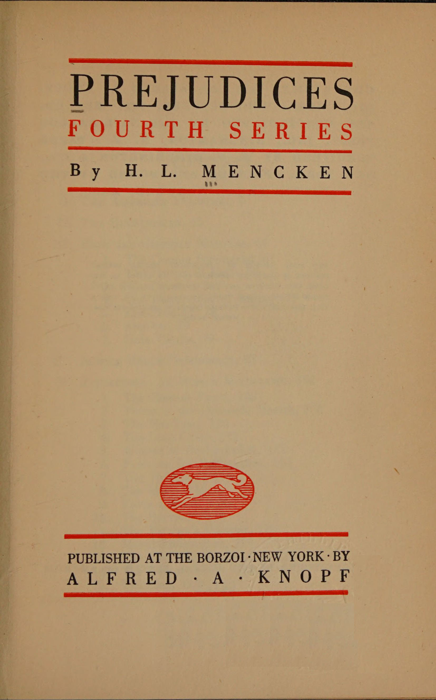 Prejudices, Fourth Series, 1st ed