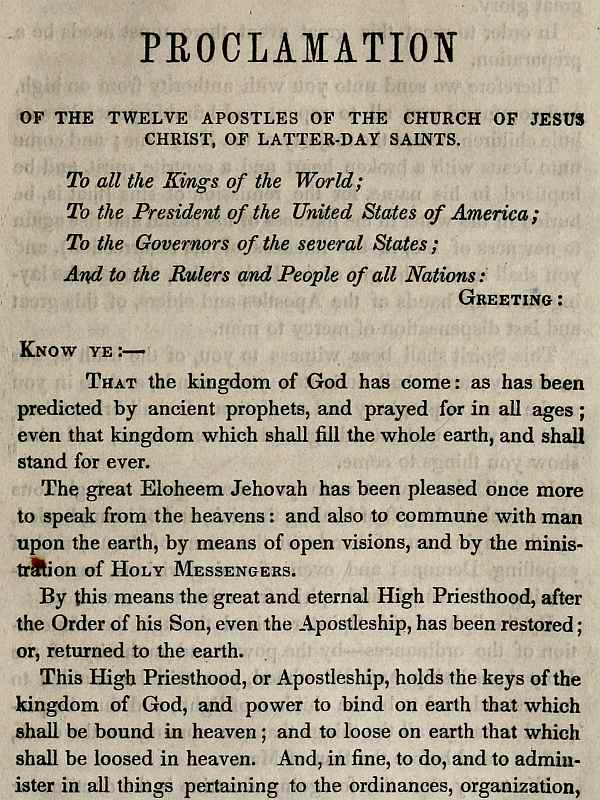 Proclamation of the Twelve Apostles [1845]