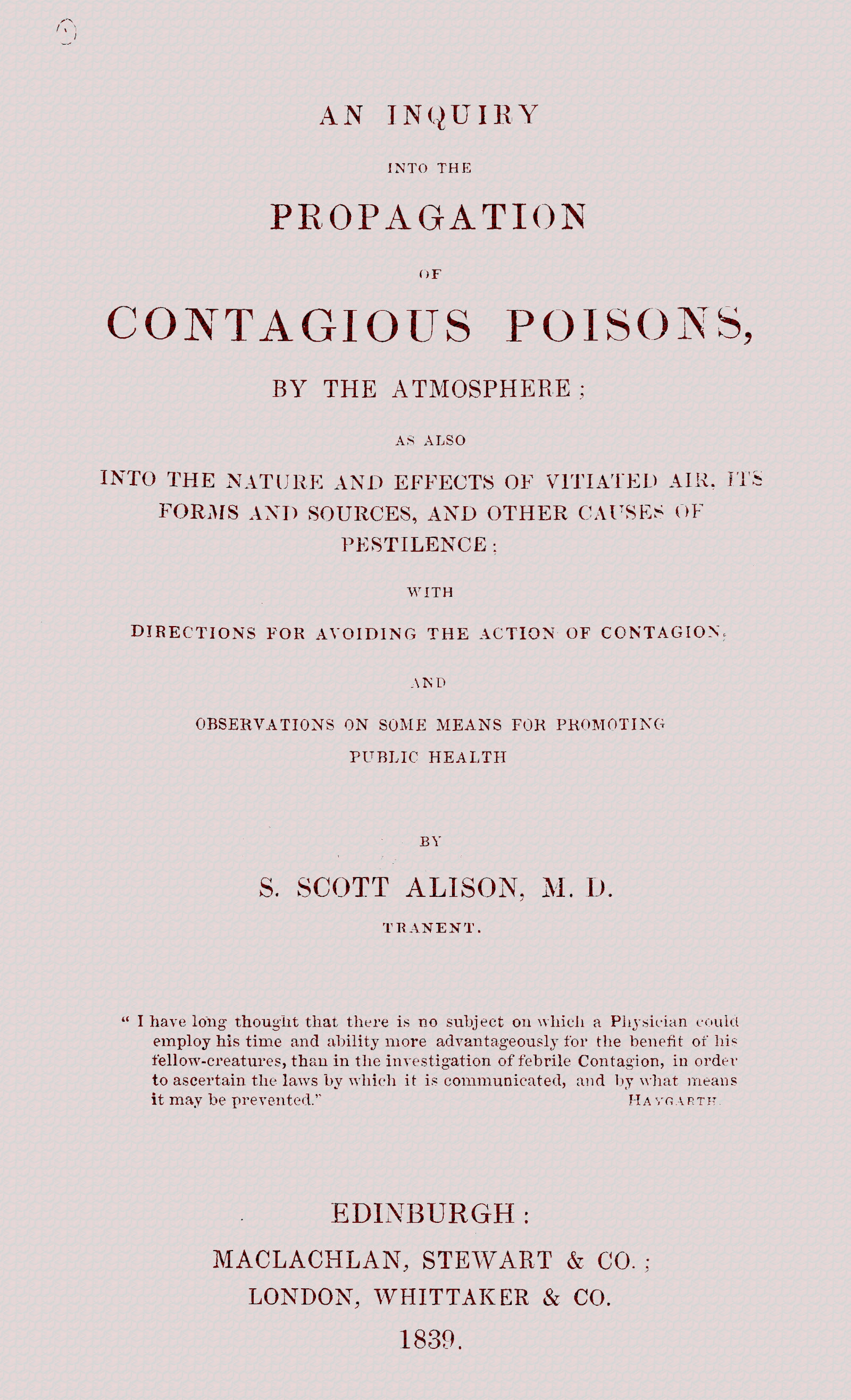 Propagation of Contagious Poisons by the Atmosphere