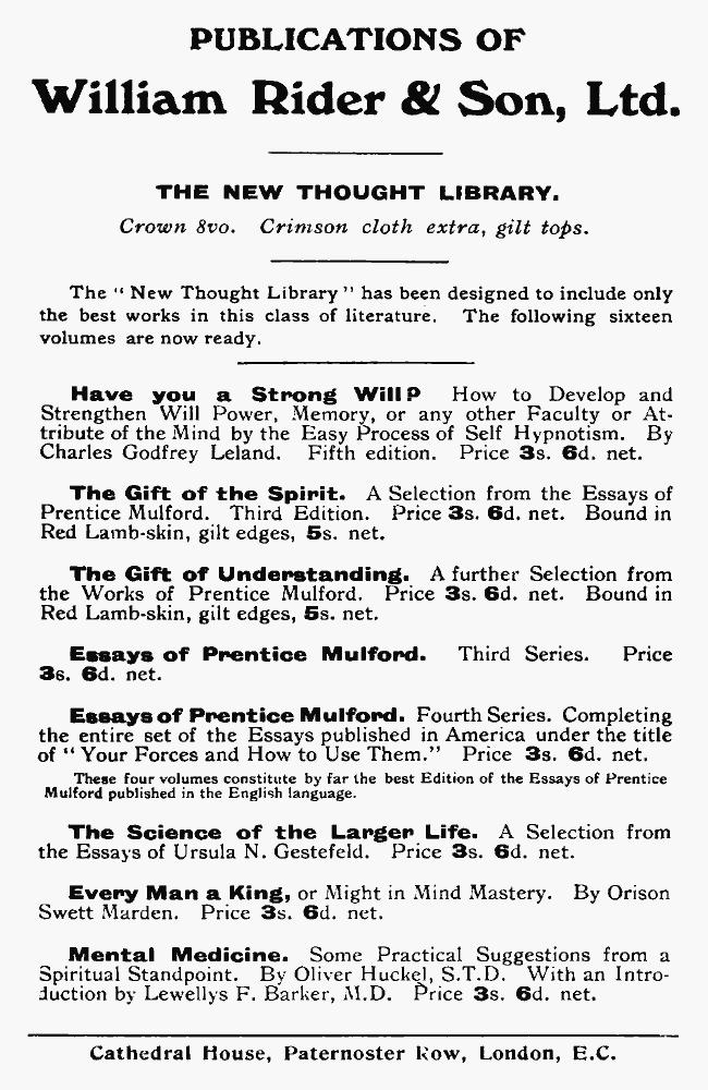 Publications of William Rider & Son, Ltd., by William Rider & Son, Ltd
