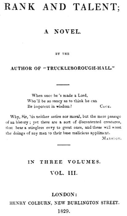 Rank and Talent; A Novel In Three Volumes, Volume 3