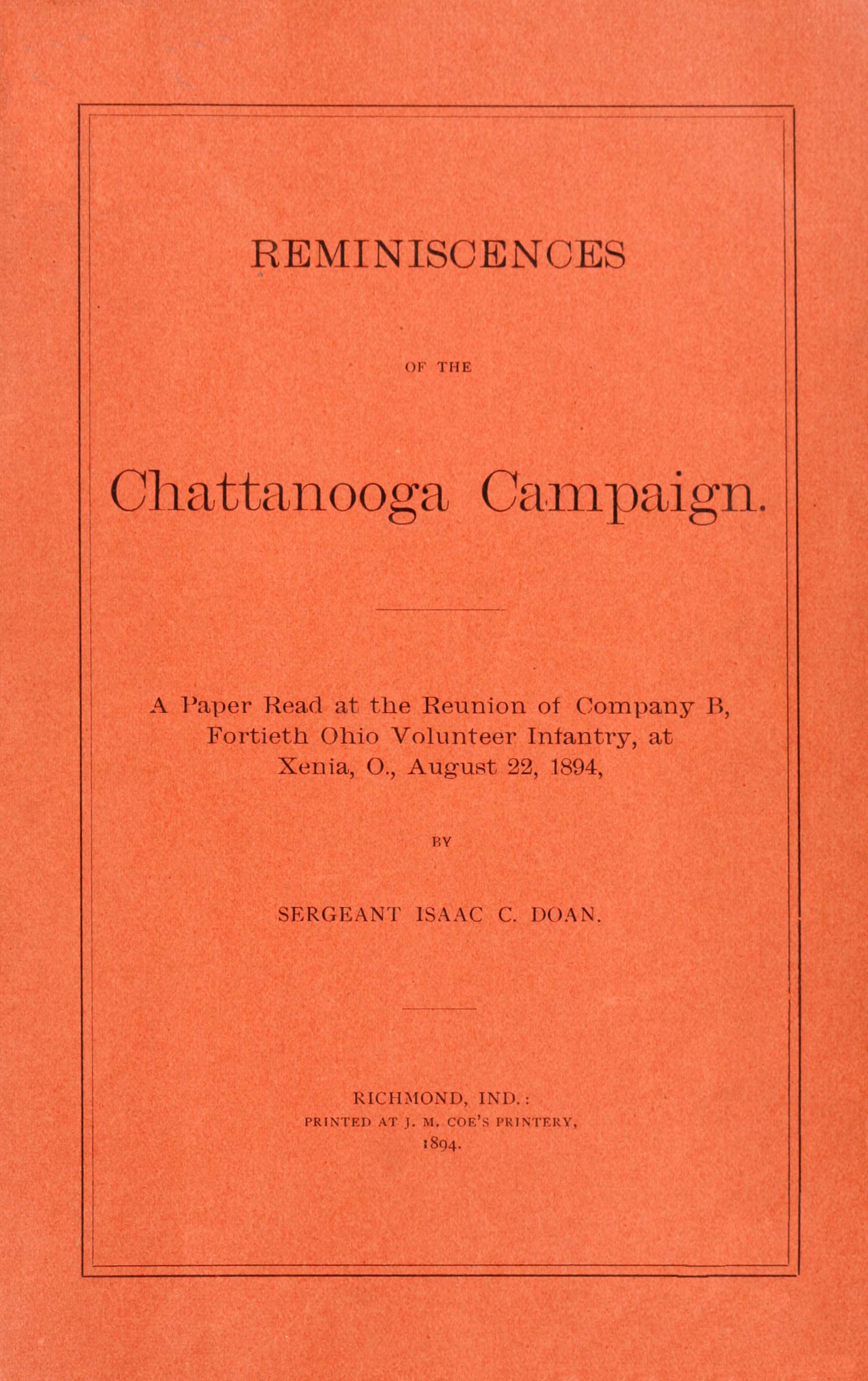 Reminiscences of the Chattanooga Campaign