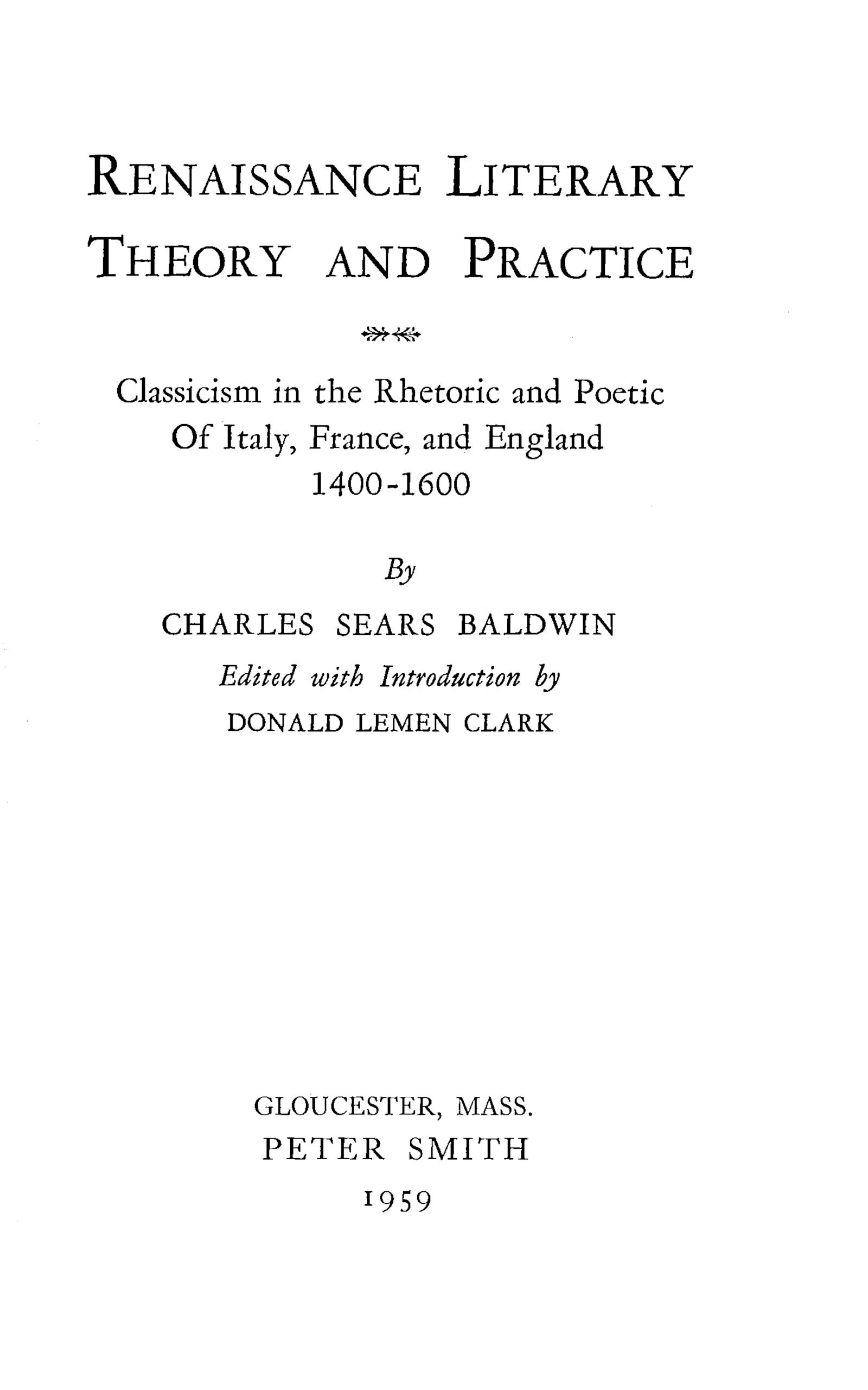 Renaissance Literary Theory and Practice