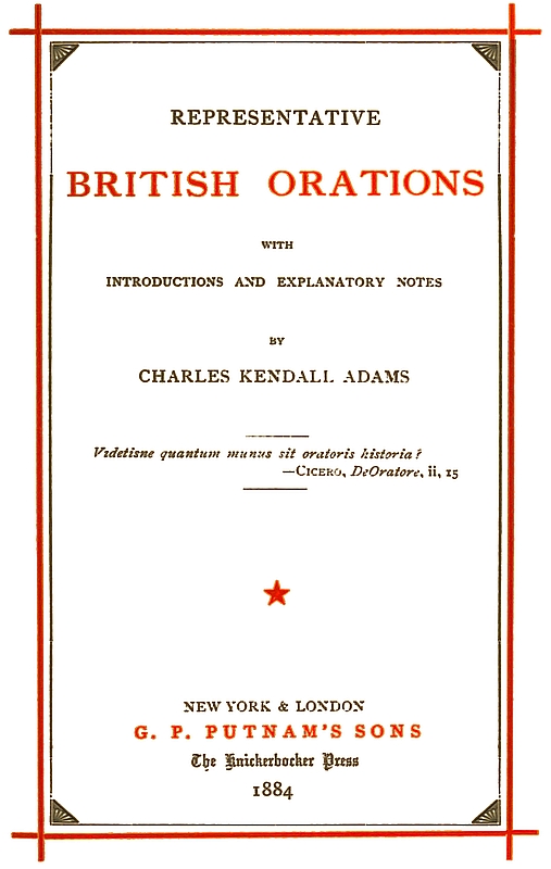 Representative British Orations, Volume I (of 4)