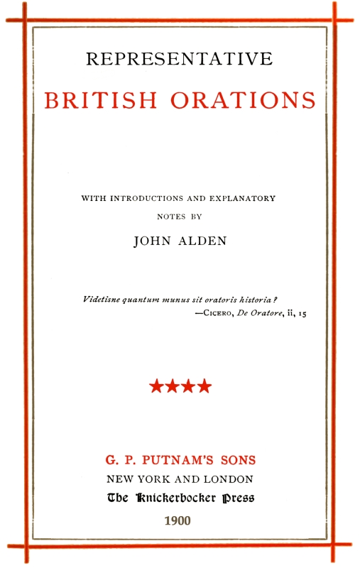 Representative British Orations, Volume IV (of 4), by John Alden, ed
