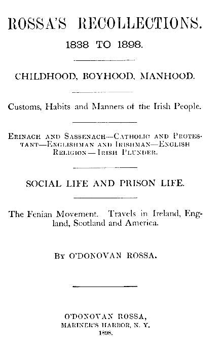Rossa’s Recollections, 1838 to 1898