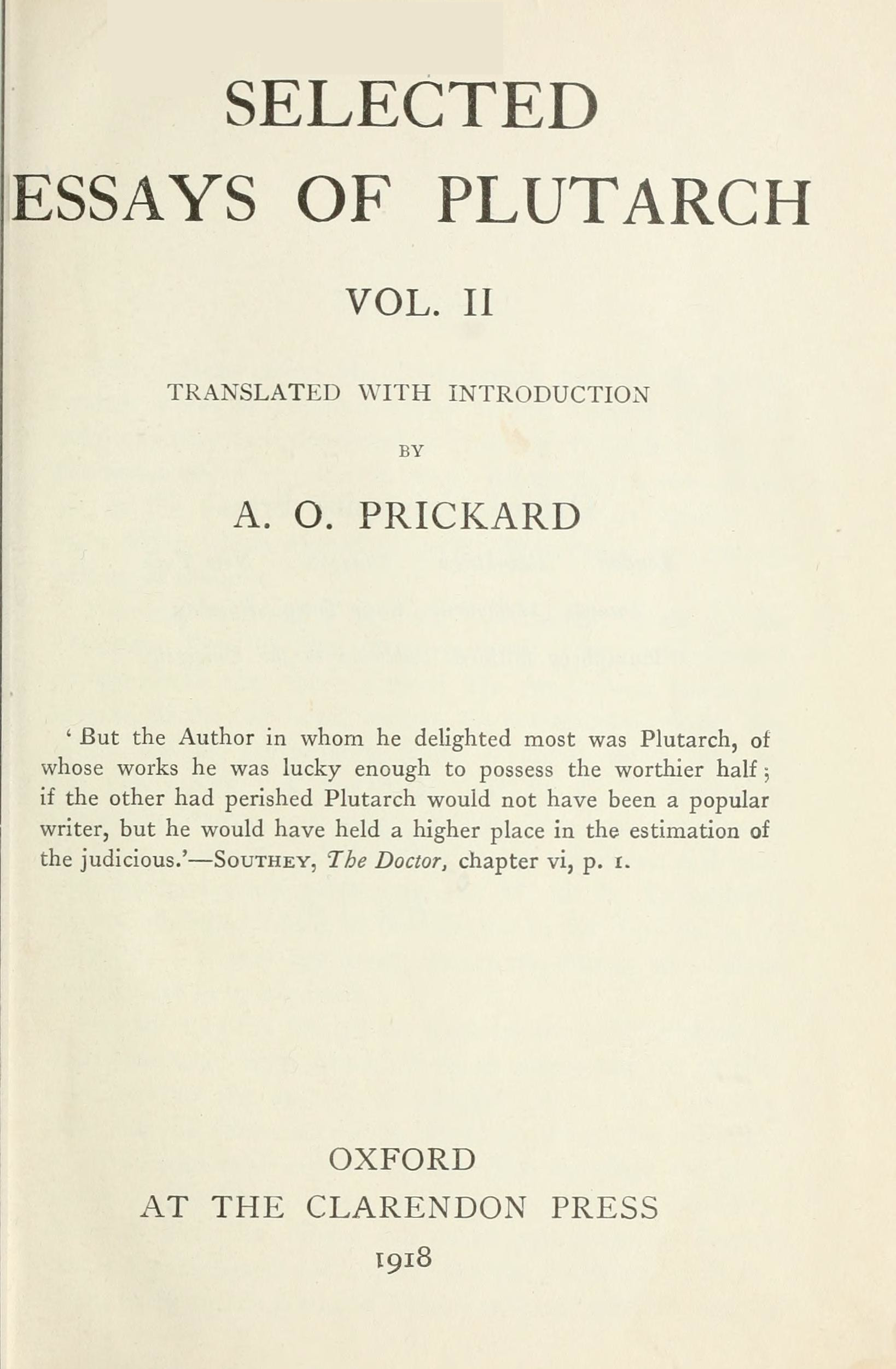 Selected Essays of Plutarch, Vol. II