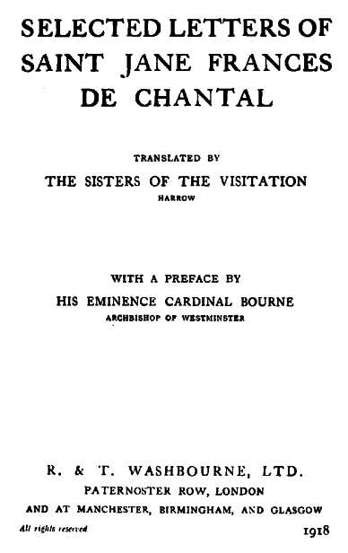 Selected Letters Of St. Jane Frances De Chantal