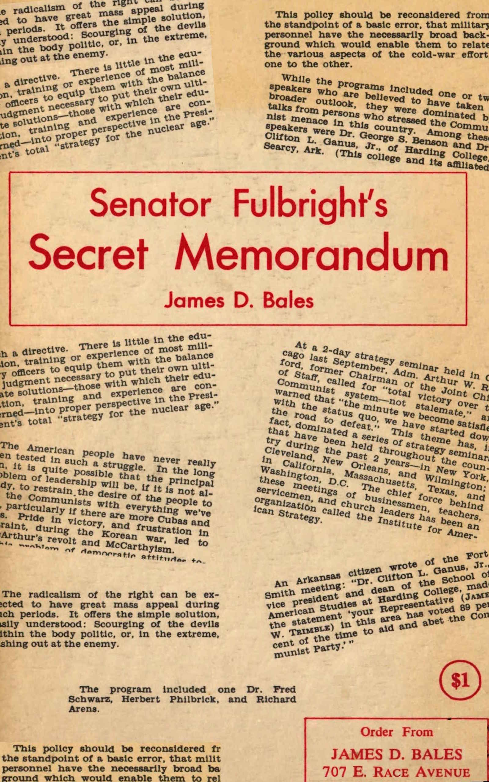 Senator Fulbright’s Secret Memorandum