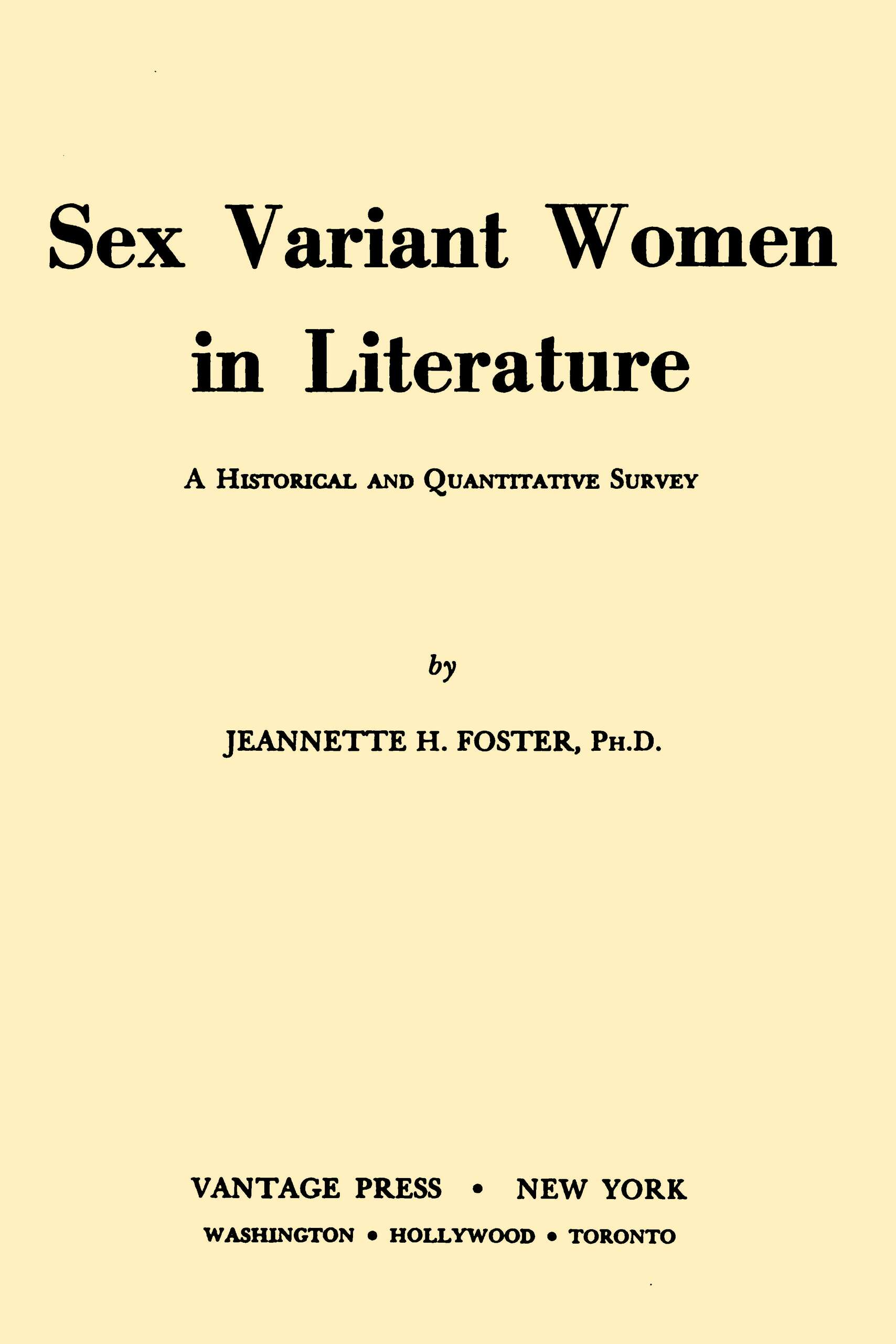 Sex Variant Women in Literature