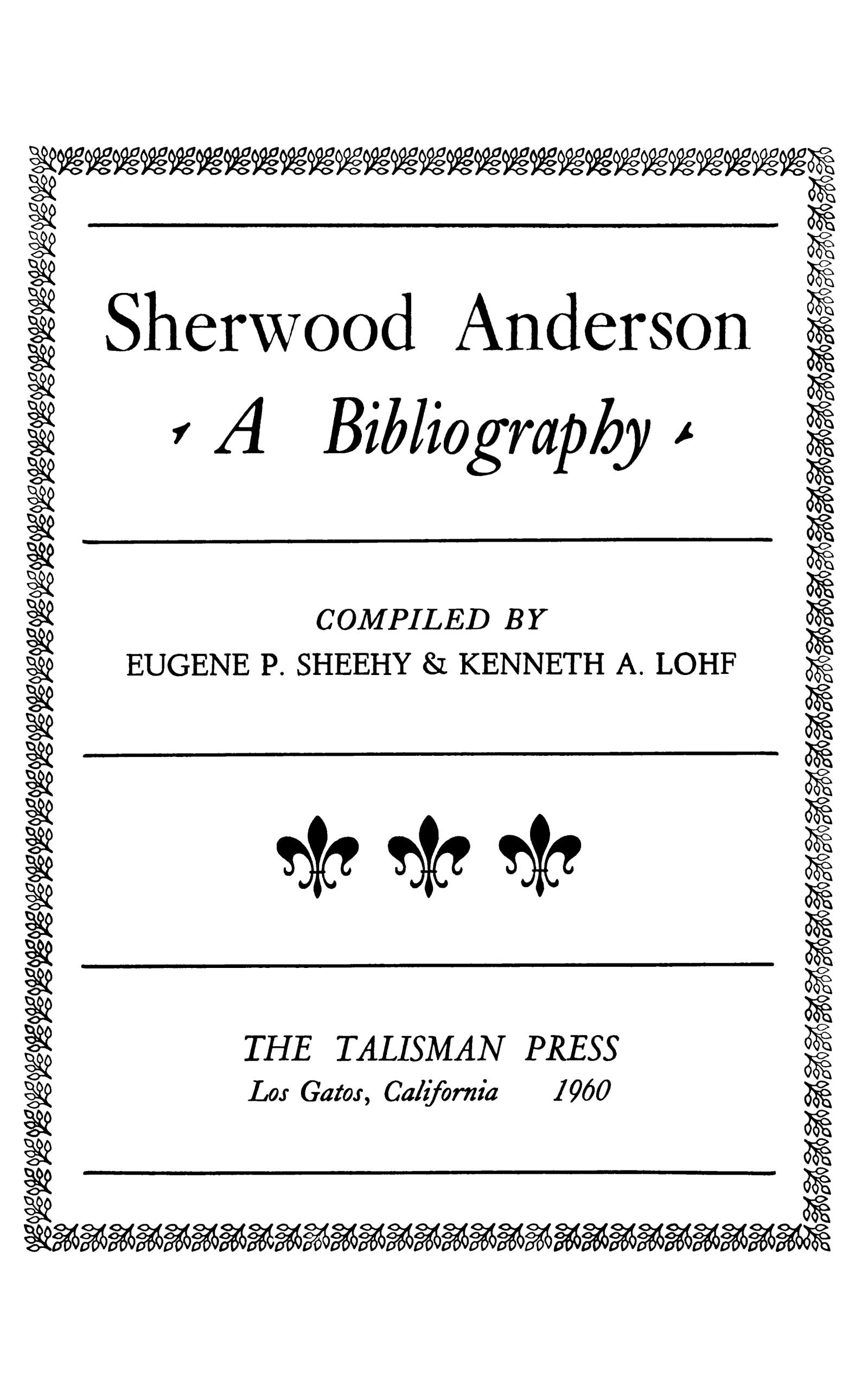 Sherwood Anderson: A Bibliography