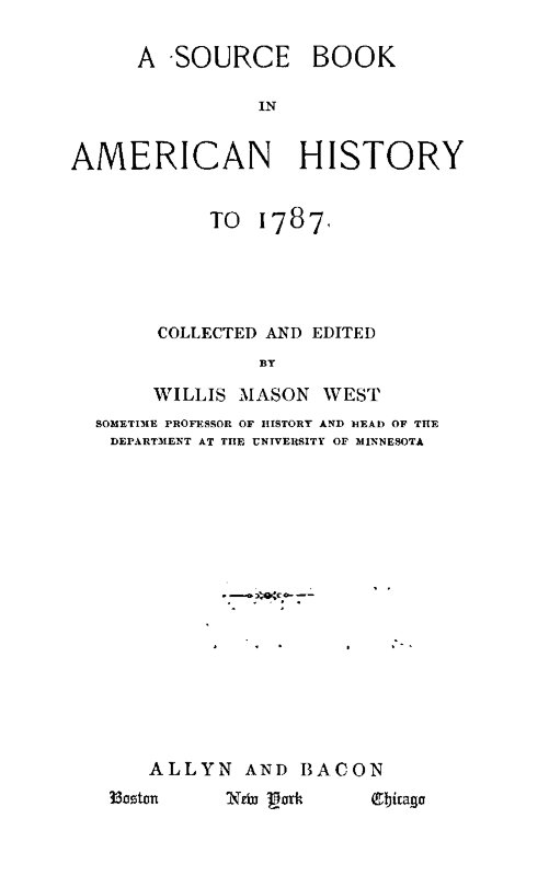 Source Book in American History to 1787