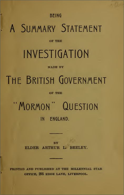 Summary of the British Investigation of the Mormon Question