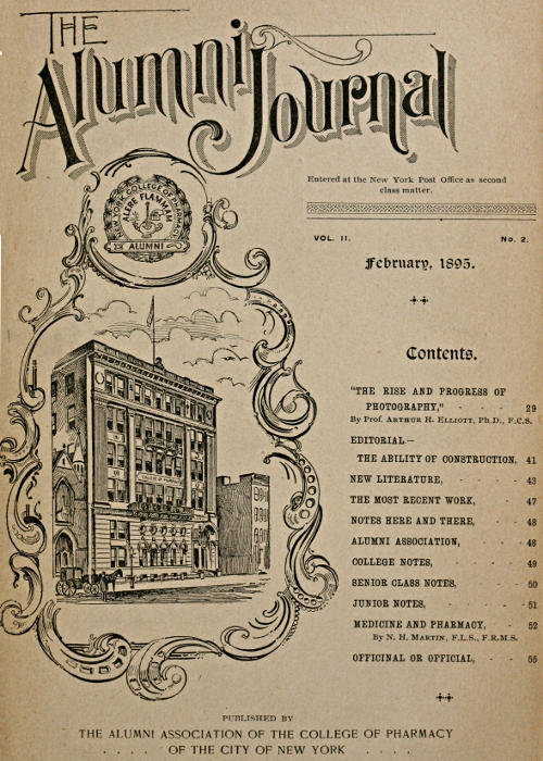 The Alumni Journal of the College of Pharmacy of the City of New York, Vol. II. No. 2
