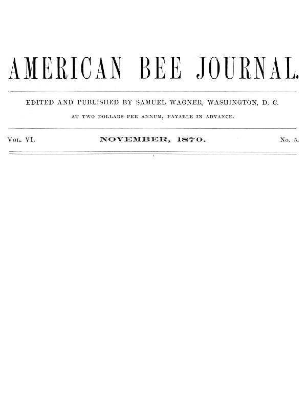 The American Bee Journal, Volume VI, Number 5, November 1870