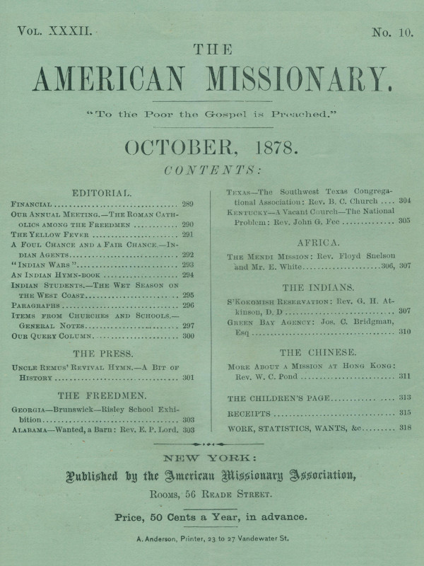 The American Missionary -- Volume 32, No. 10, October, 1878