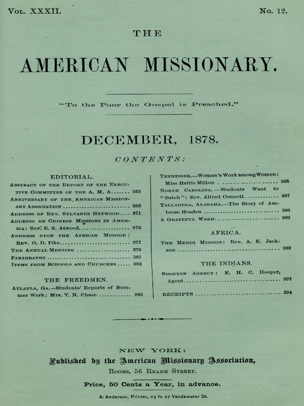 The American Missionary -- Volume 32, No. 12, December, 1878