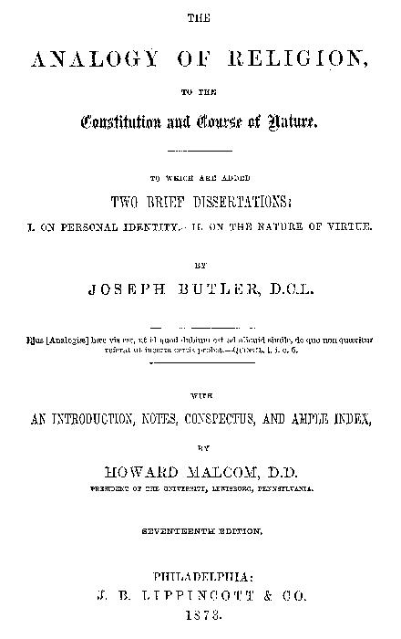 The Analogy of Religion to the Constitution and Course of Nature