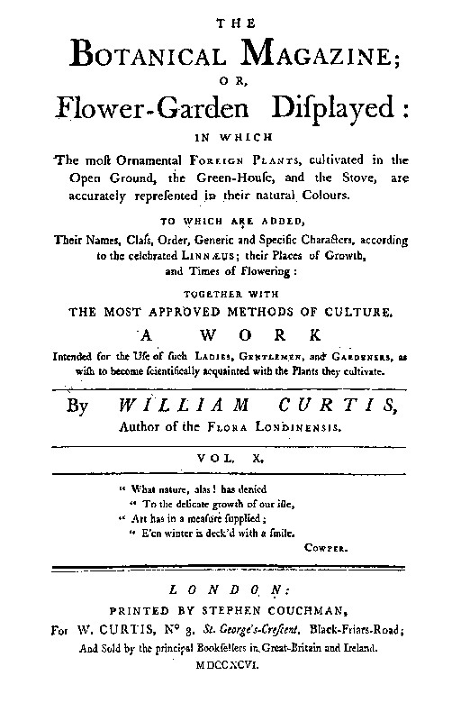 The Botanical Magazine, Vol. 10 or, Flower-Garden Displayed
