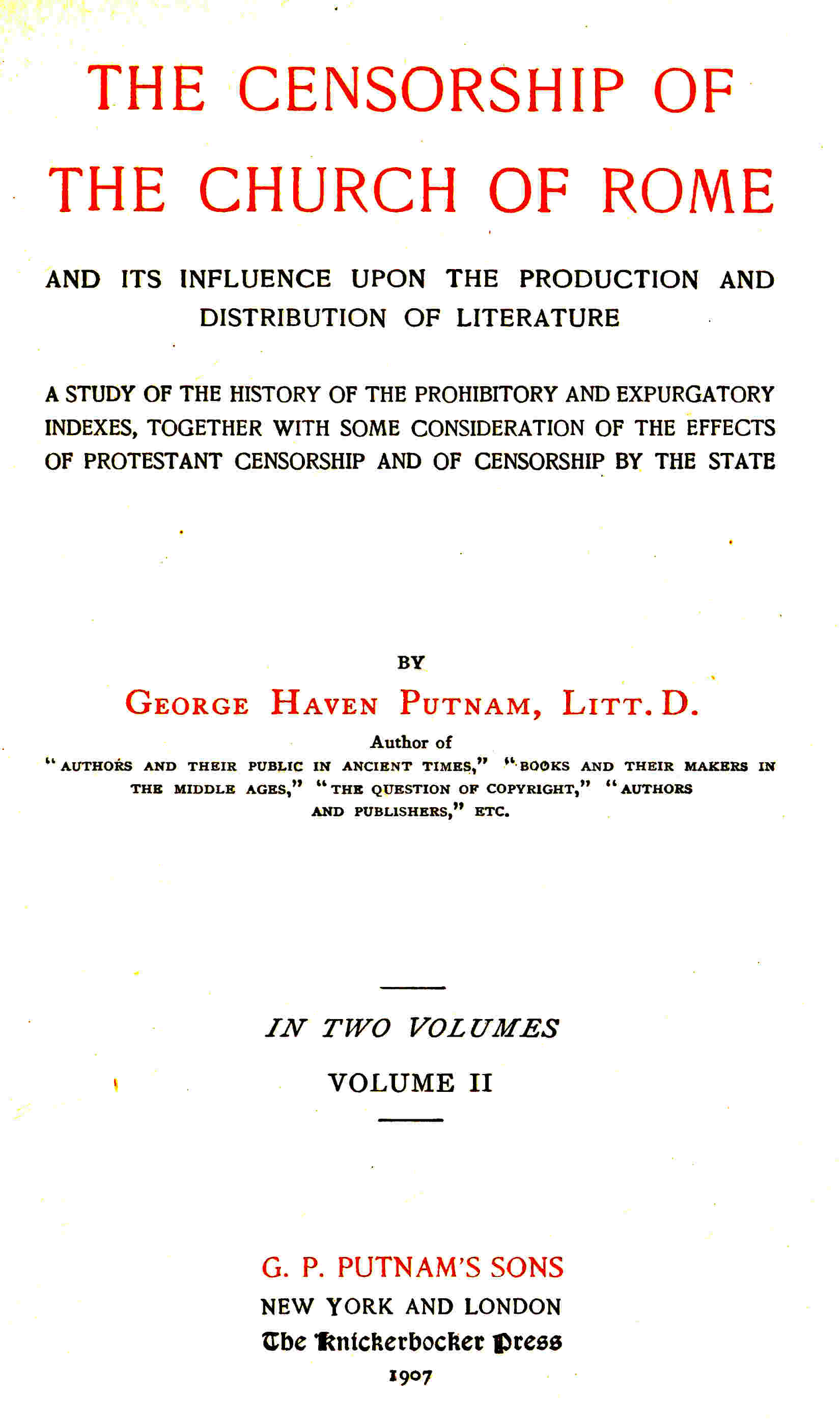 The Censorship of the Church of Rome Vol 2