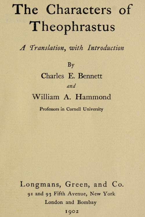 The Characters of Theophrastus