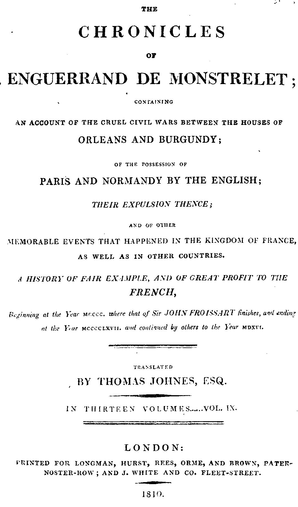 The Chronicles of Enguerrand de Monstrelet