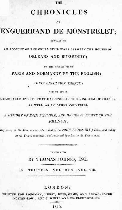 the Chronicles of Enguerrand de Monstrelet