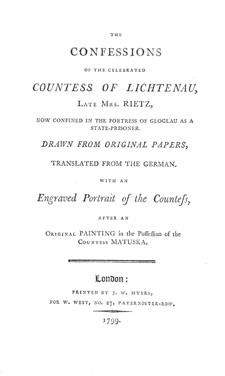 The confessions of the celebrated Countess of Lichtenau