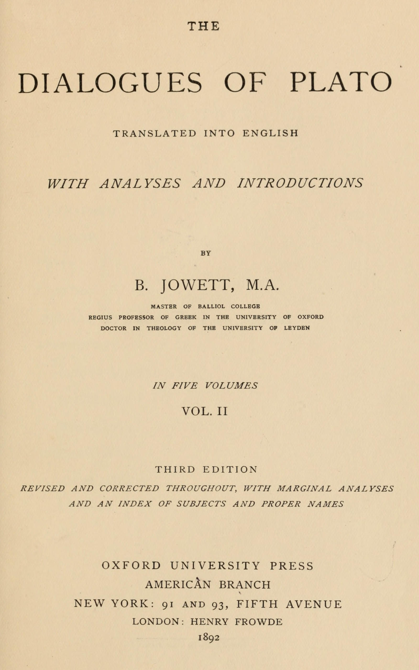 The Dialogues of Plato in five volumes, Vol. II