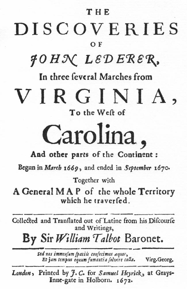 The Discoveries of John Lederer