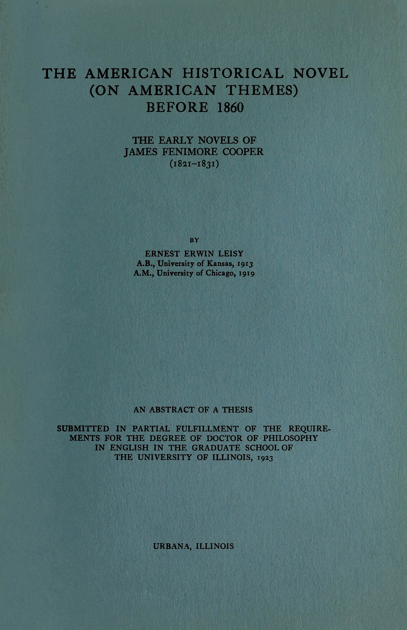 The Early Novels of James Fenimore Cooper