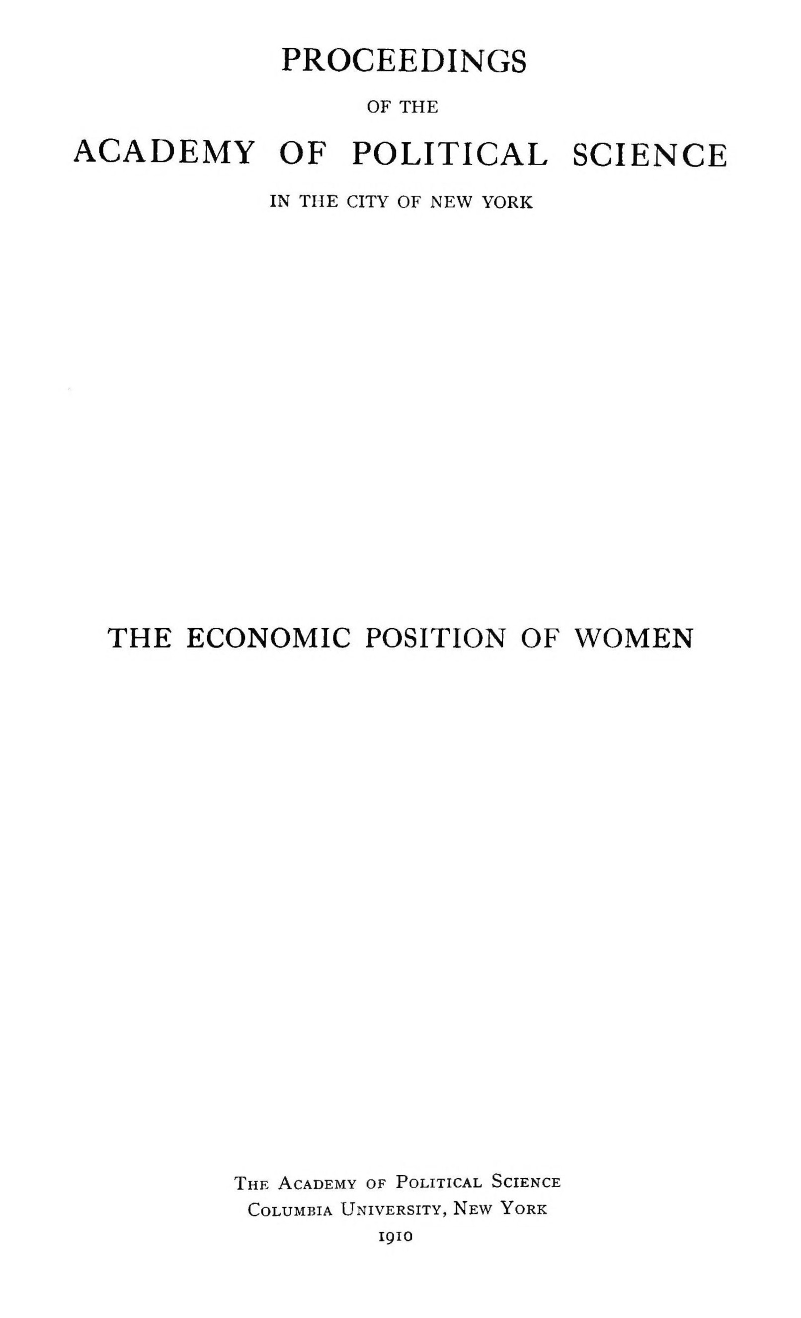 The Economic Position of Women