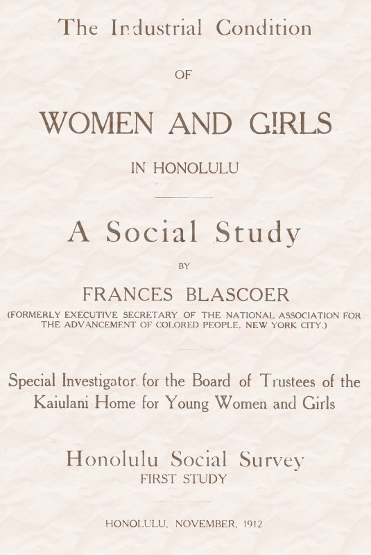 The Industrial Condition of Women and Girls in Honolulu