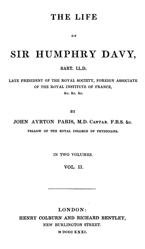 The Life of Sir Humphry Davy, Bart. LL.D., Volume 2 (of 2)