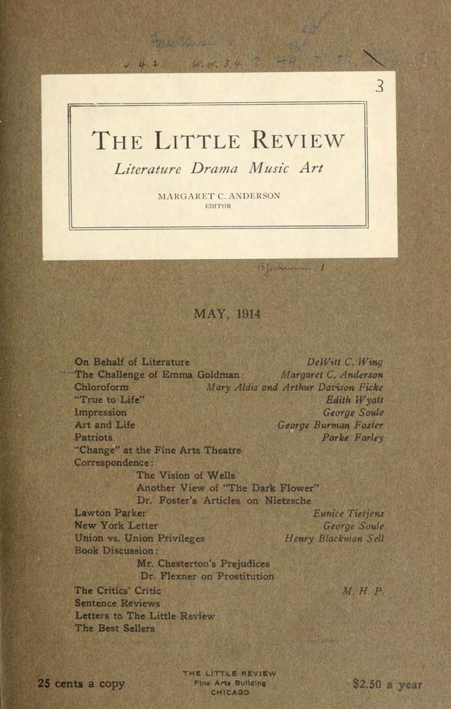 The Little Review: 1914/05 (Vol. 1, No. 3), Ed. Margaret C. Anderson