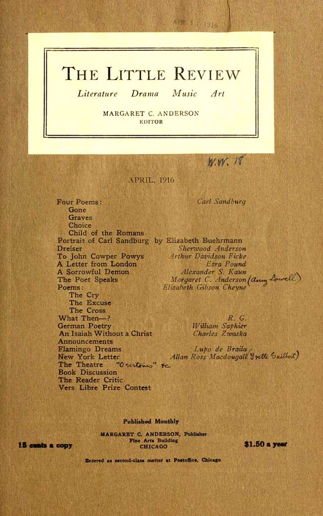 The Little Review, April 1916 (Vol. 3, No. 2), Ed. Margaret C. Anderson