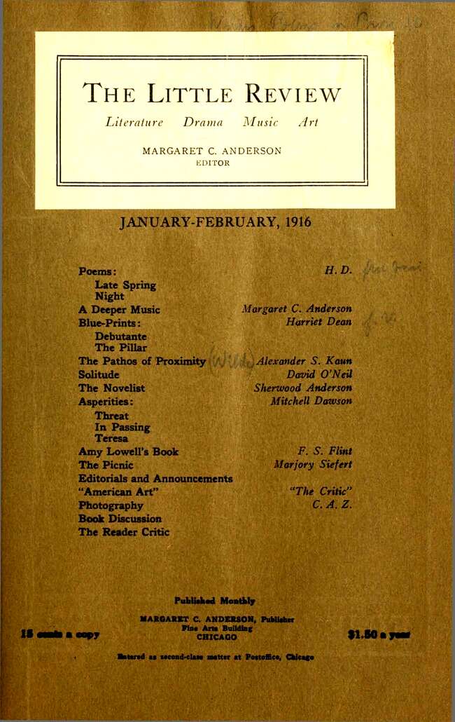 The Little Review, January-February 1916 (Vol. 2, No. 10), Ed. Margaret C. Anderson