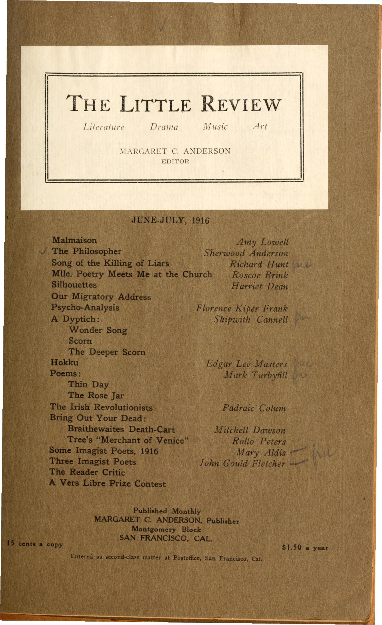 The Little Review, June-July 1916 (Vol. 3, No. 4)
