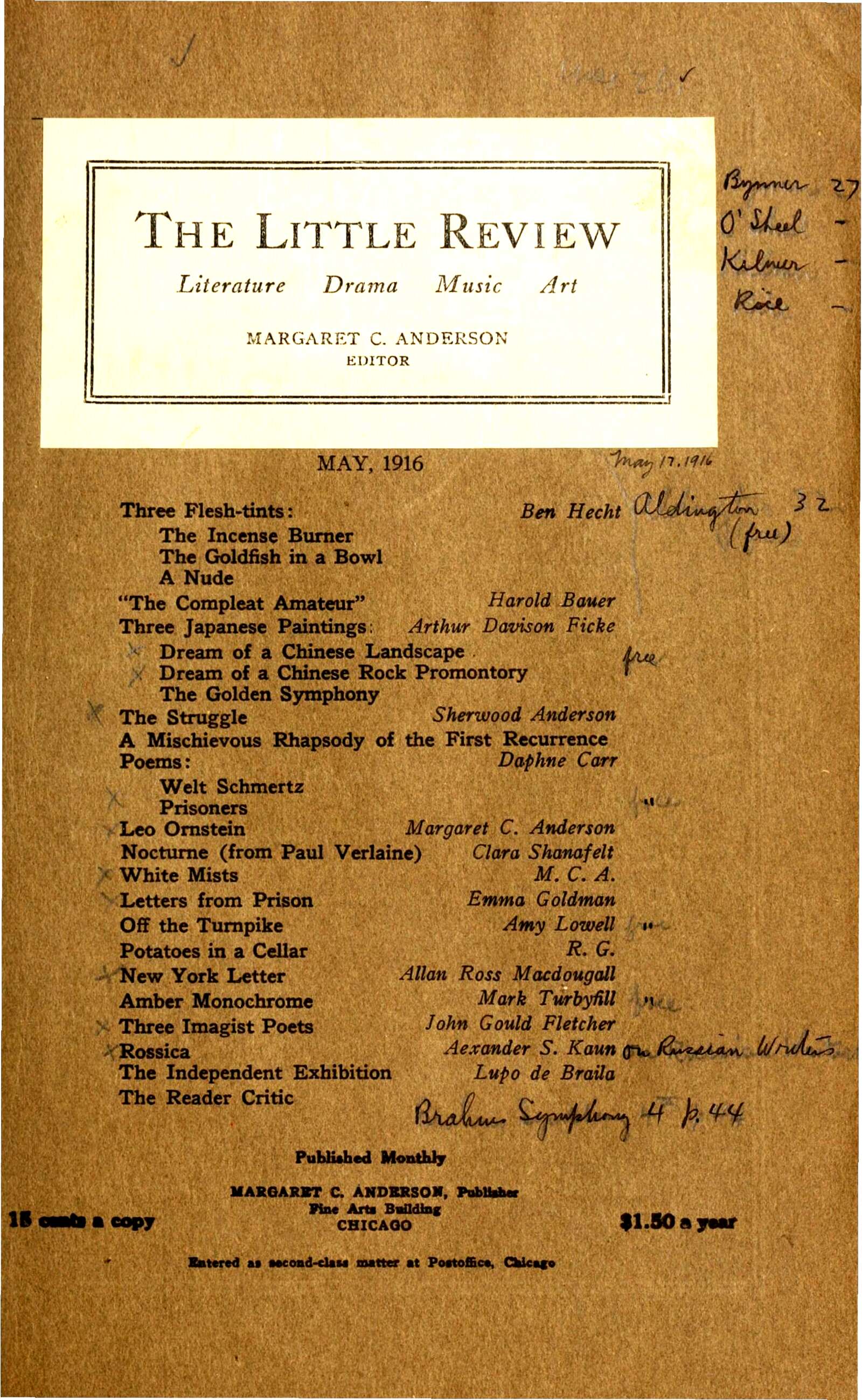 The Little Review, May 1916 (Vol. 3, No. 3)