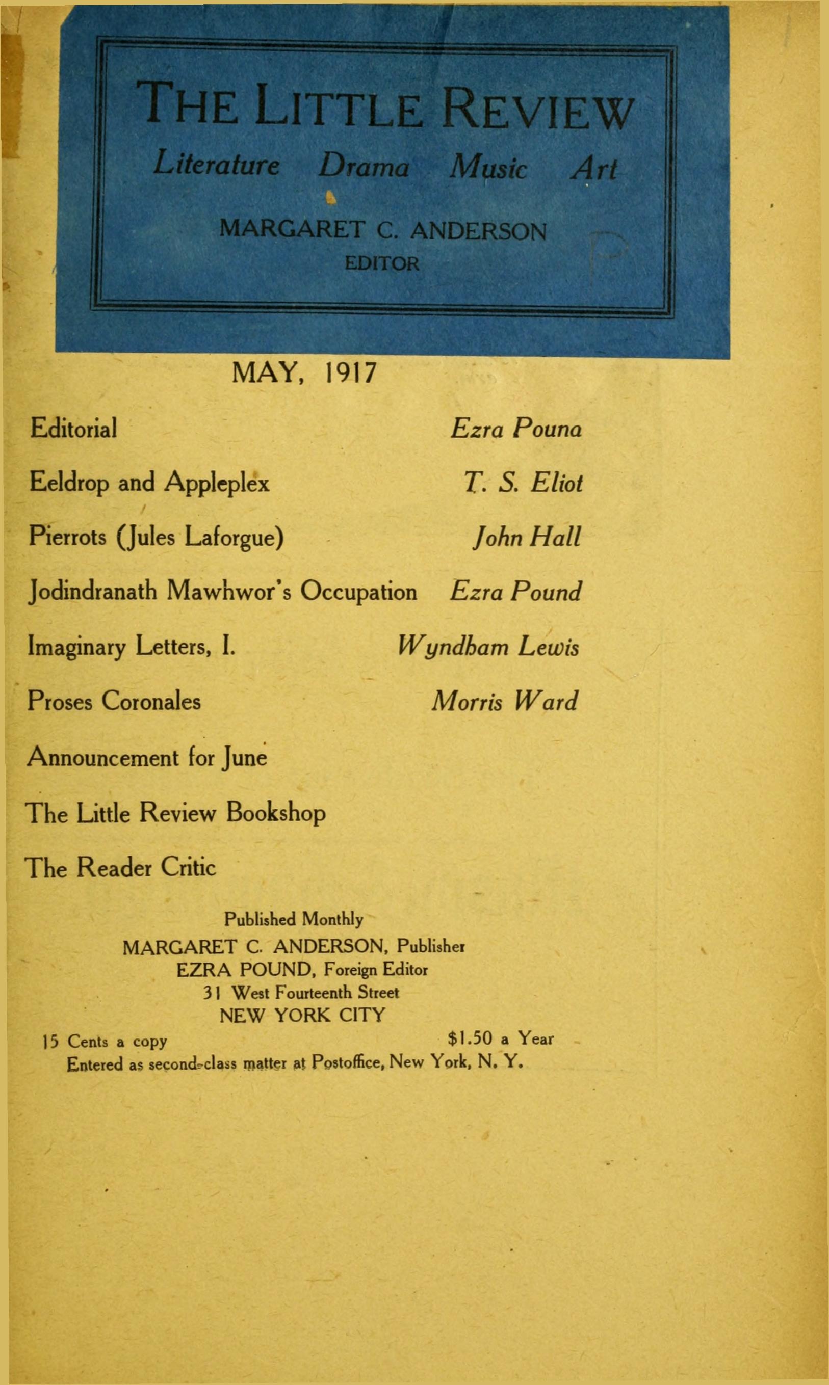 The Little Review, May 1917 (Vol. 4, No. 1)