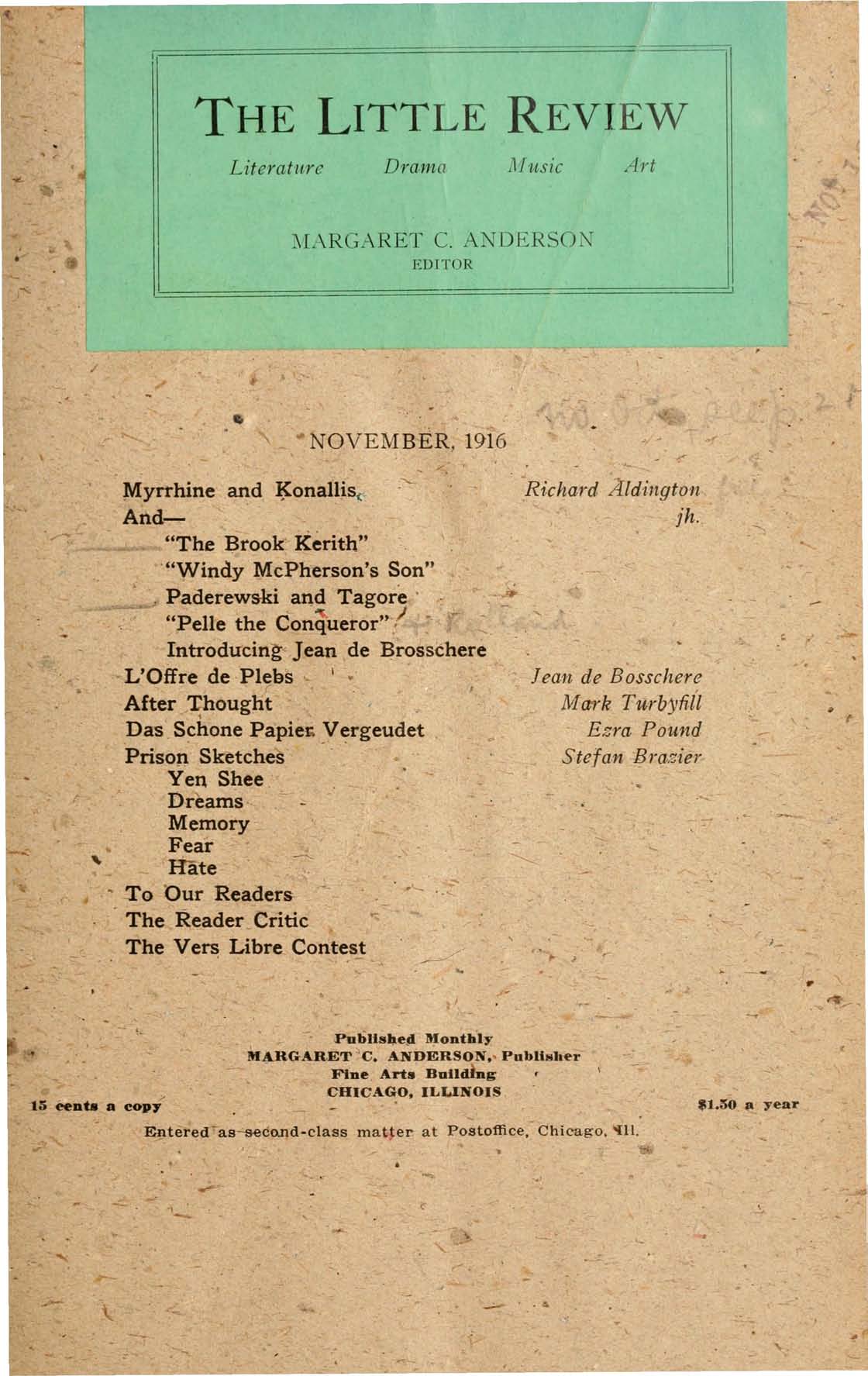 The Little Review, November 1916 (Vol. 3, No. 7)