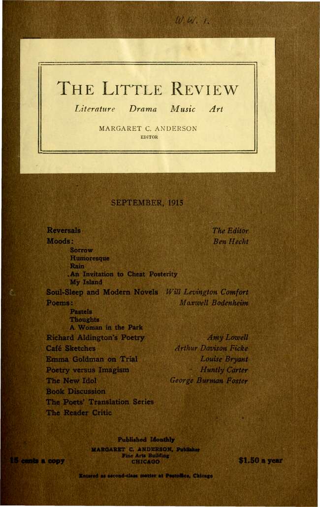 The Little Review, September 1915 (Vol. 2, No. 6), Ed. Margaret C. Anderson