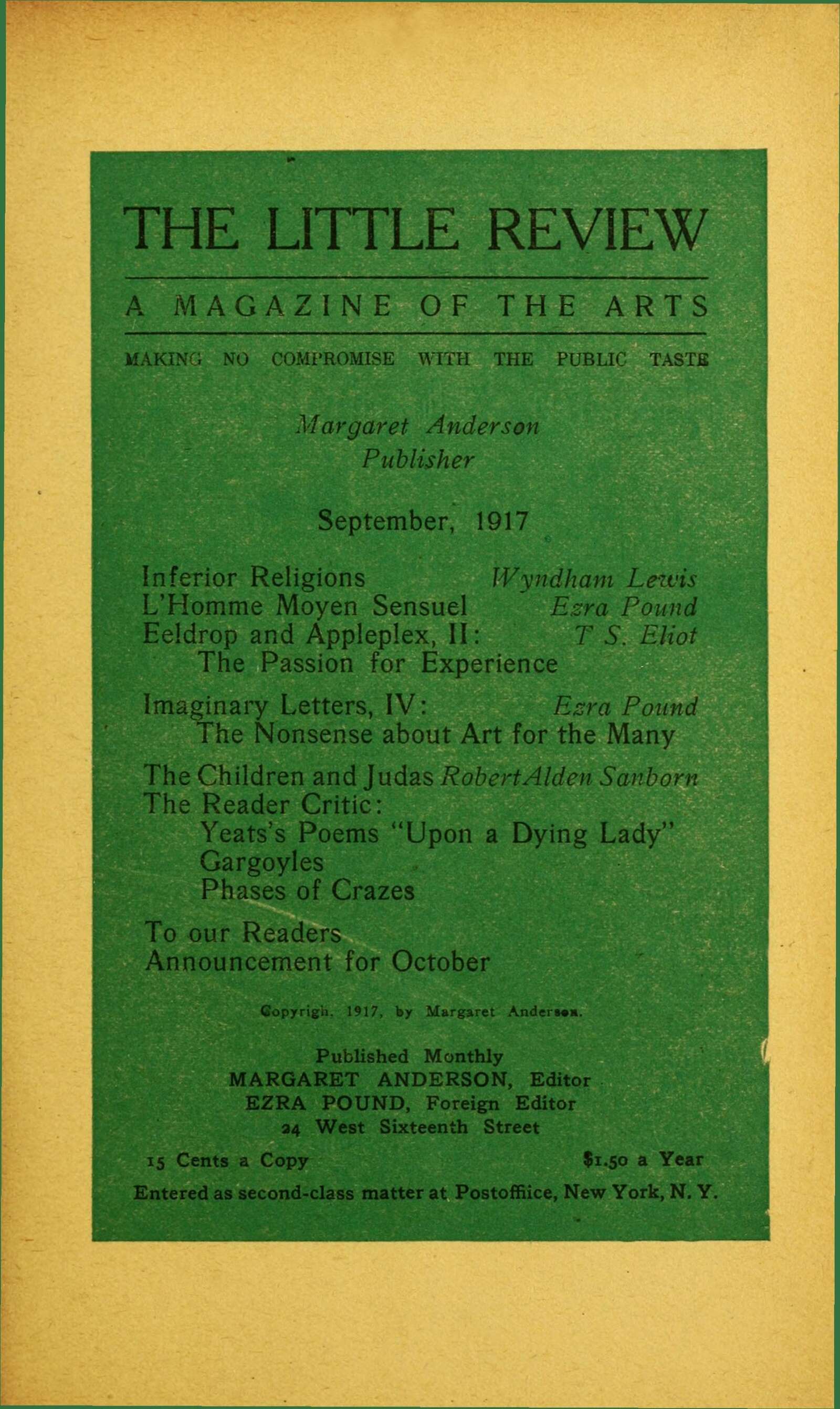 The Little Review, September 1917 (Vol. 4, No. 5)