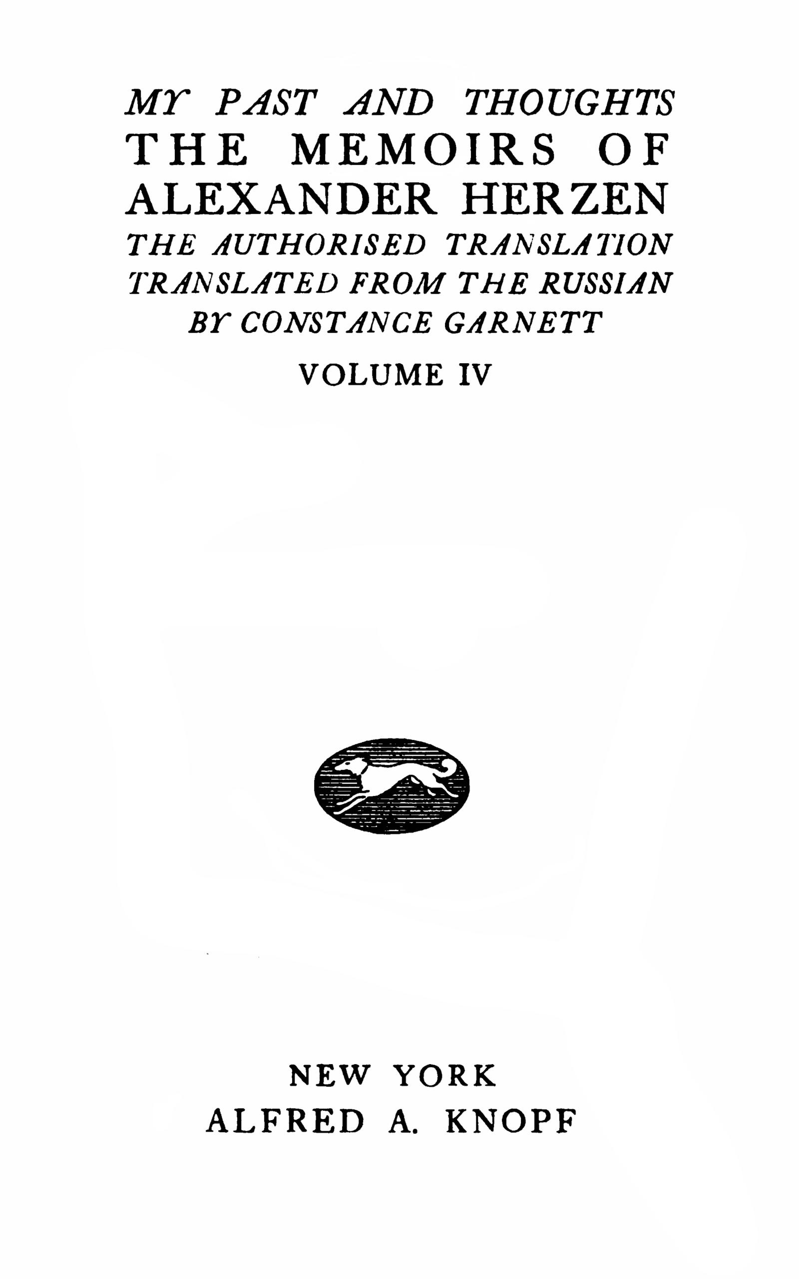The Memoirs of Alexander Herzen, IV