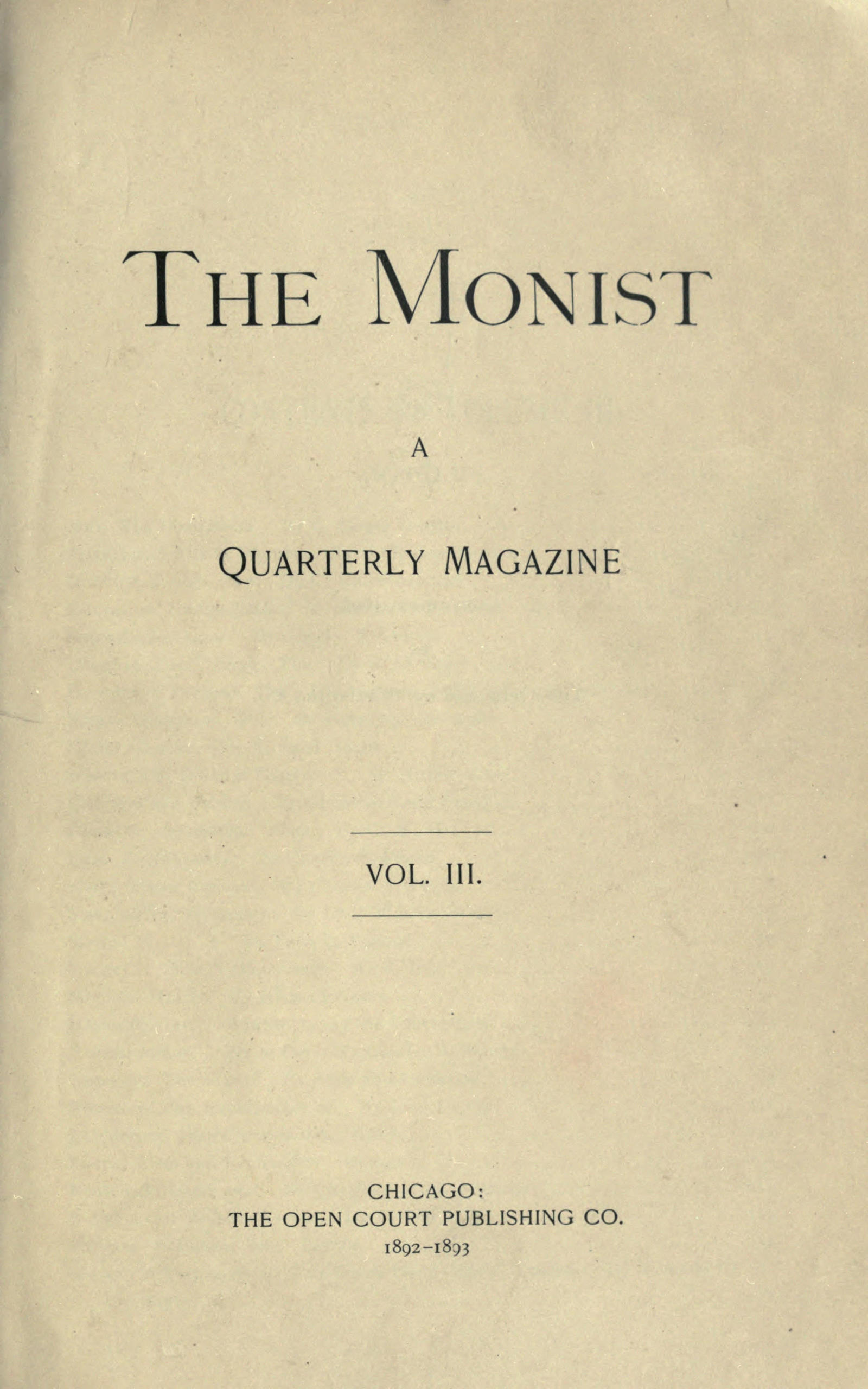 The Monist, Vol. III