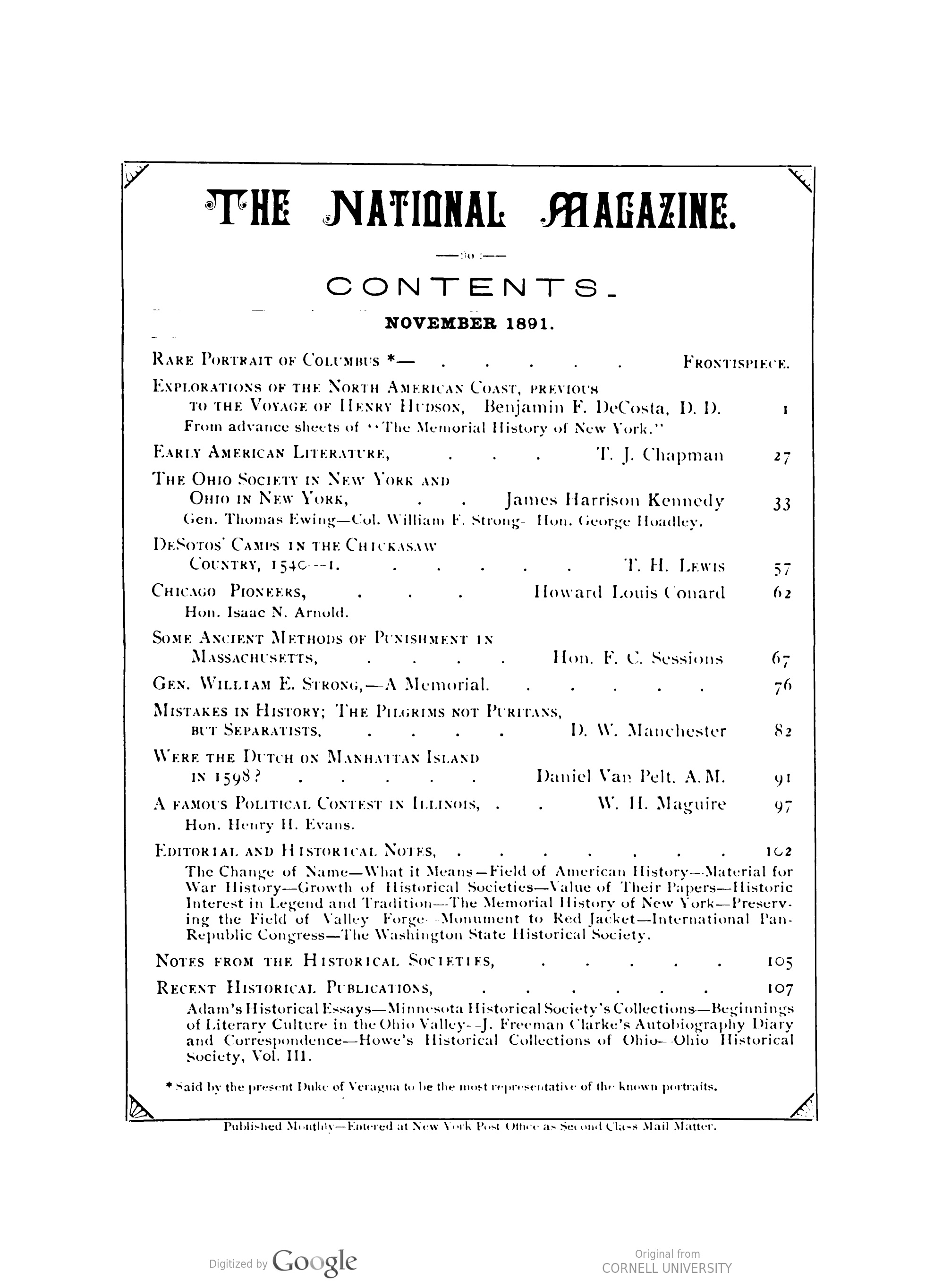 The National Magazine (Vol. XV, No. 1, November 1891)