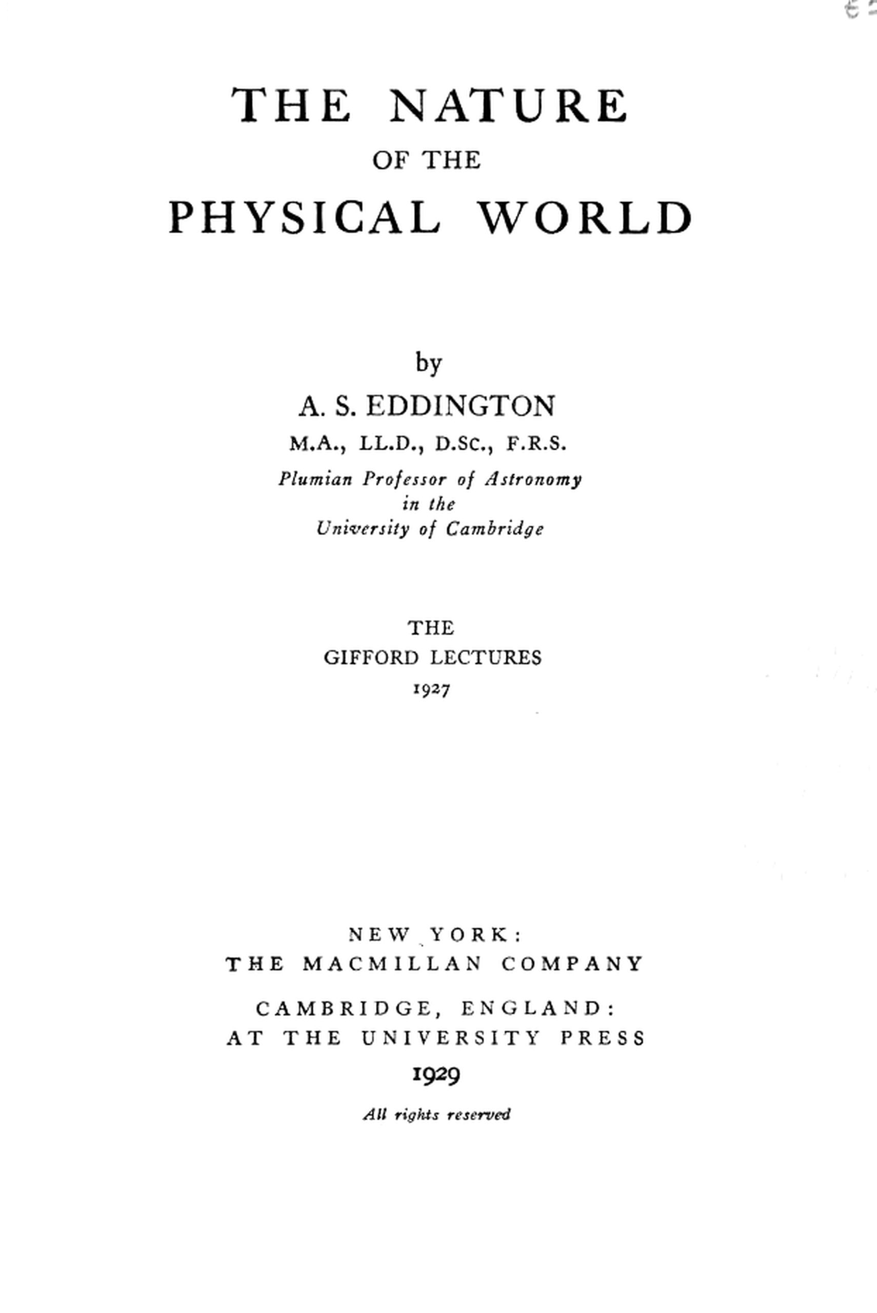 The Nature Of the Physical World