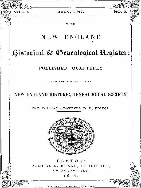 The New England Historical & Genealogical Register, Vol. 1, No. 3