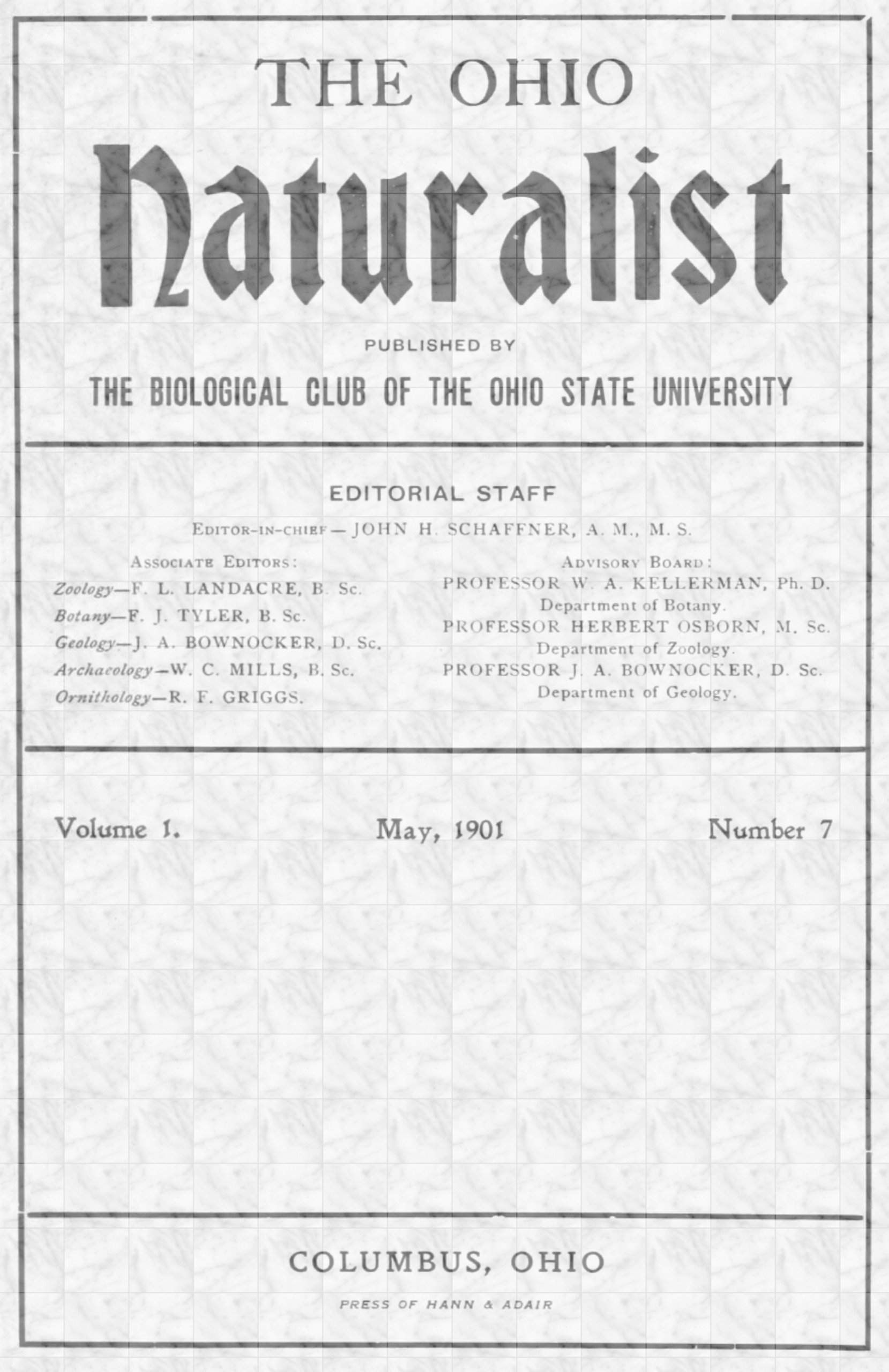 The Ohio Naturalist Vol. 1. May, 1901 No. 7